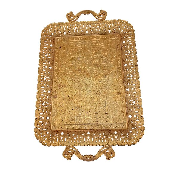 Turkish Zamak Serving Tray Golden Color - Picture 1 of 4